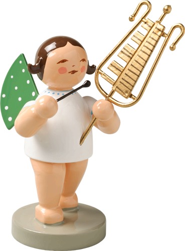 Engel mit Glockenspiel dunkles Haar