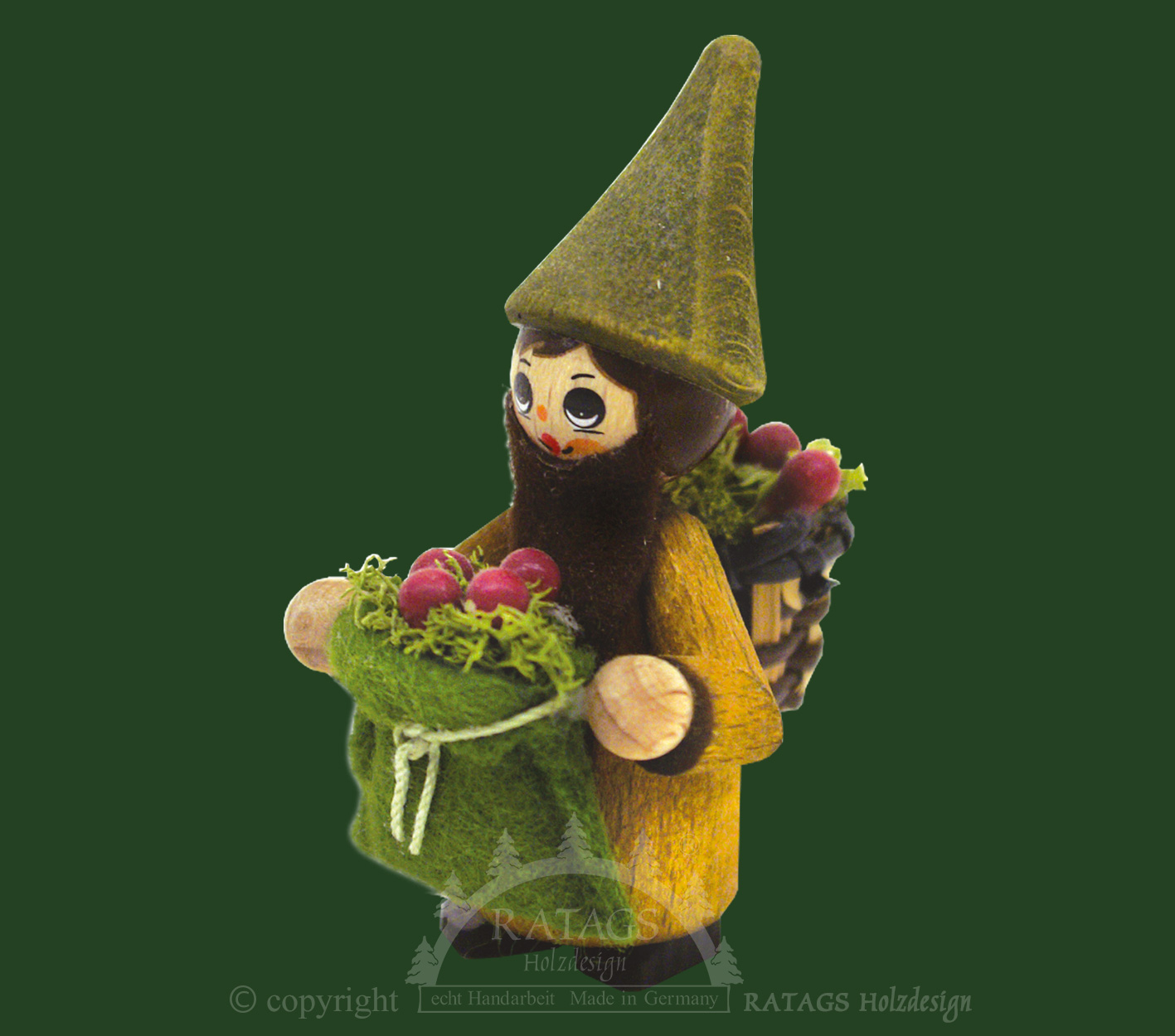 Figuur, dwerg met zak, bessen