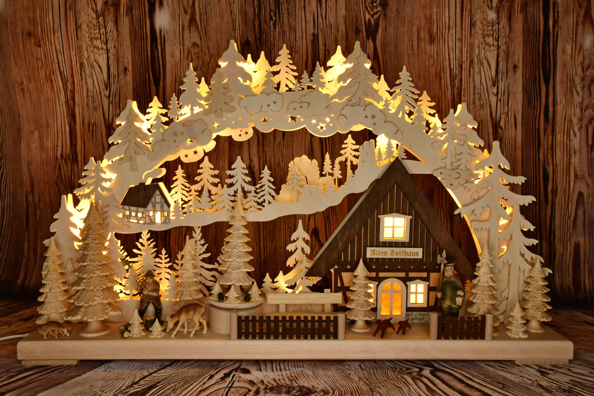 3D-Schwibbogen groß, Altes Zollhaus drehende Pyramide "Motiv Baum"