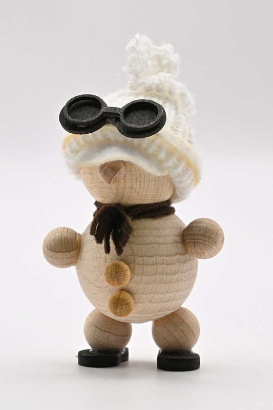 Schneemann natur, mit Skibrille weiße Mütze, H 7,5 cm
