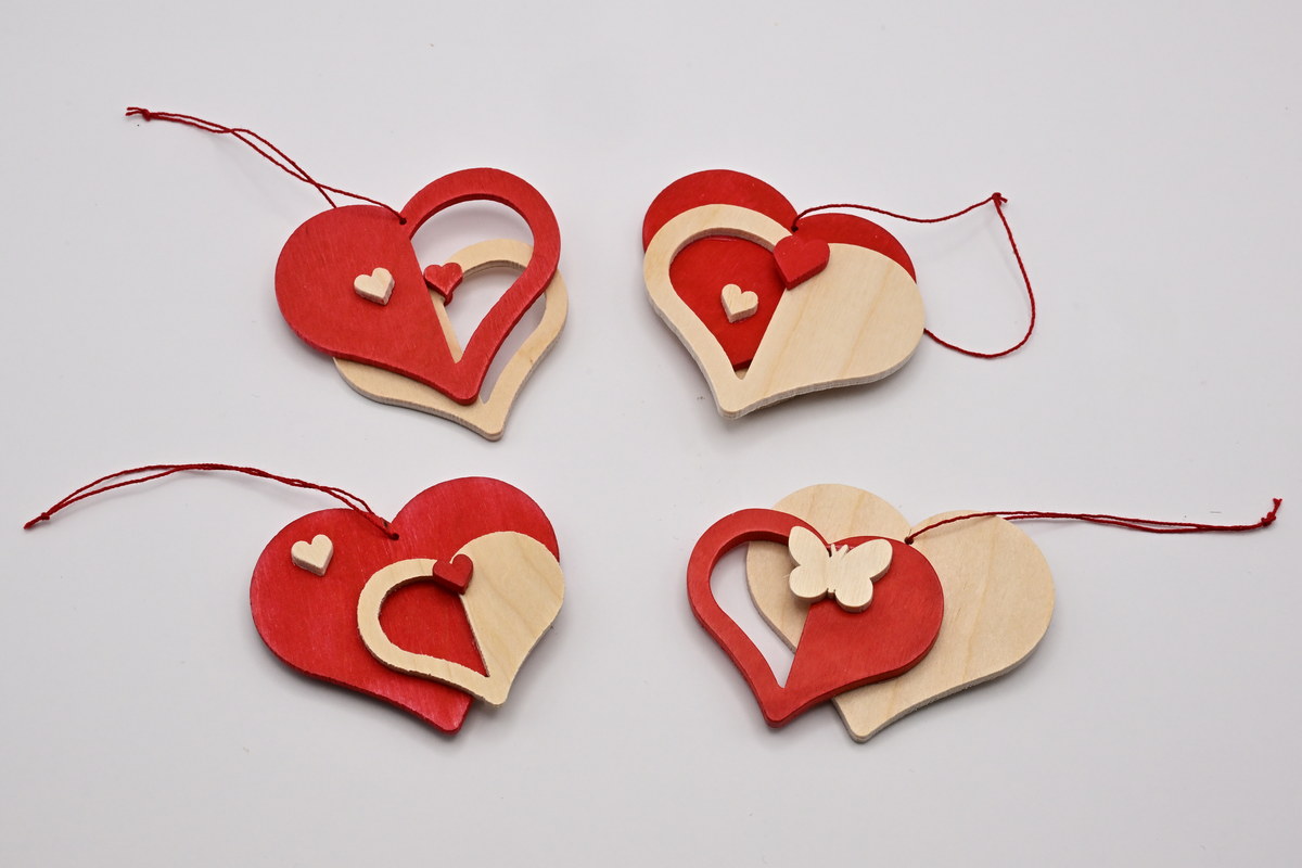 Tree decorations, set of 4, hearts