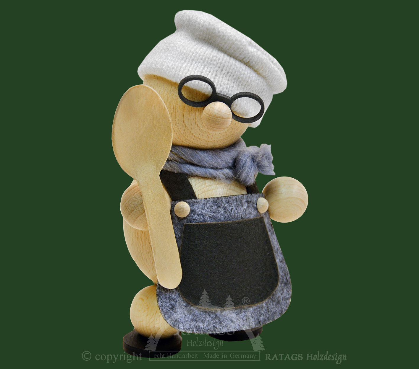 Snowman, cook with wooden spoon