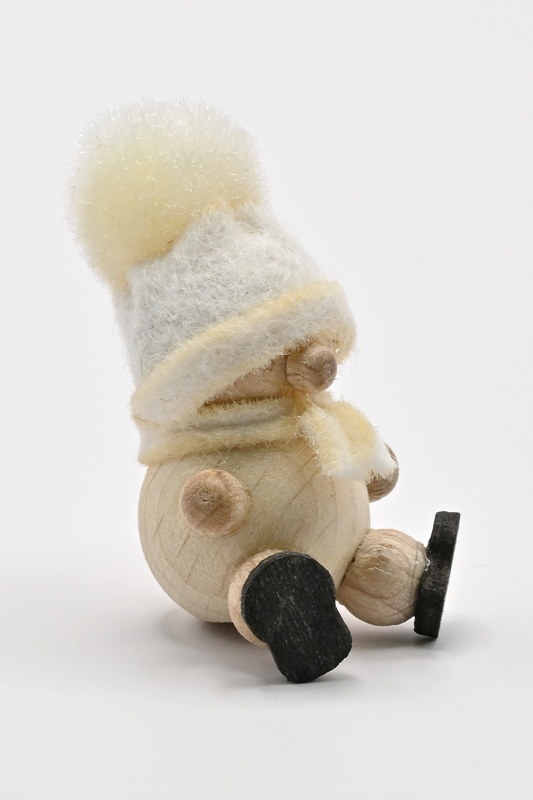 Mini snowman, sitting, white hat H 4 cm