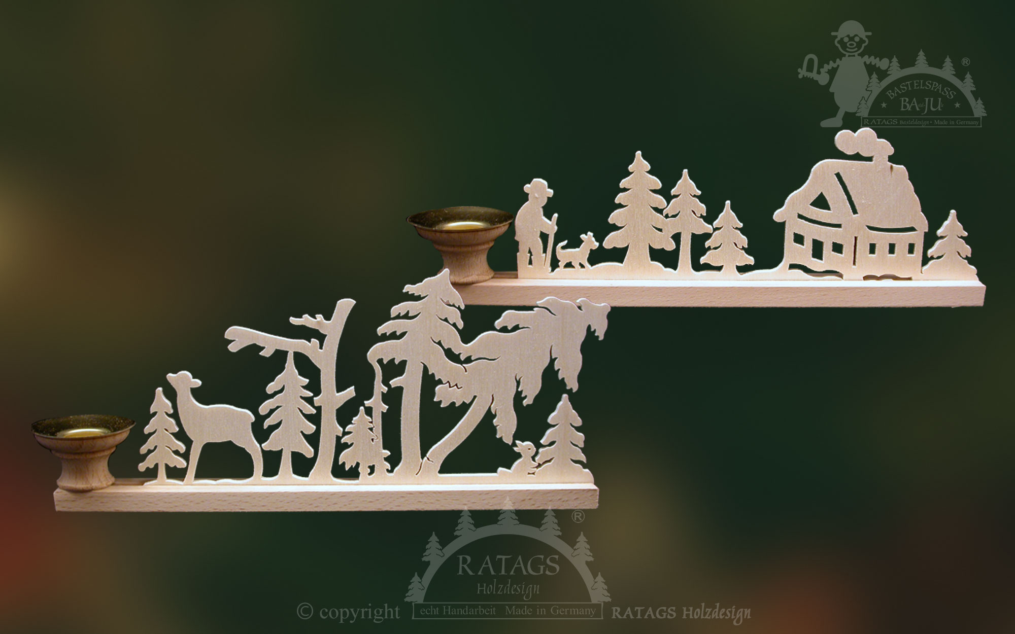Tischschmuck zum Selbstaussägen, Reh im Wald, Spaziergänger