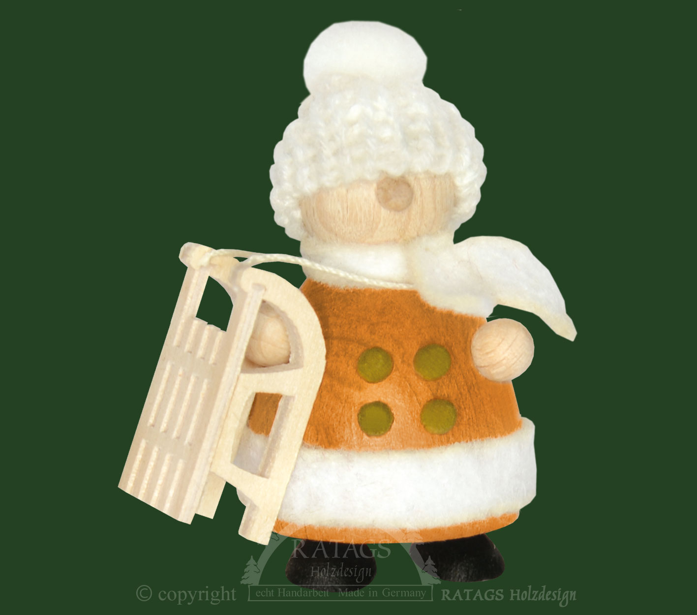 Snow-Molli, Junge Linie, mit Schlitten, weiße Strickmütze