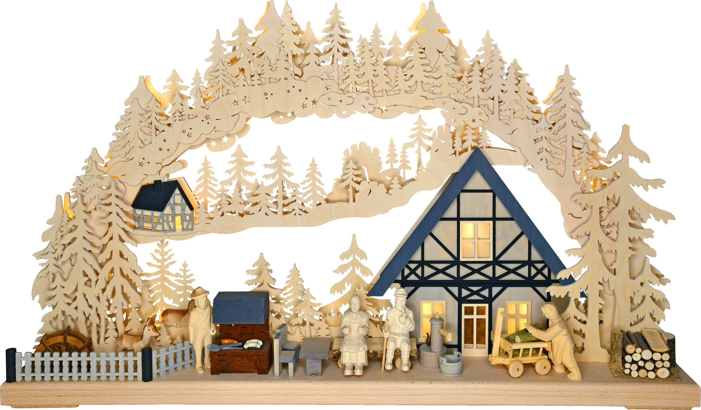 Large 3D Schwibbogen, barbecue evening, with half-timbered house