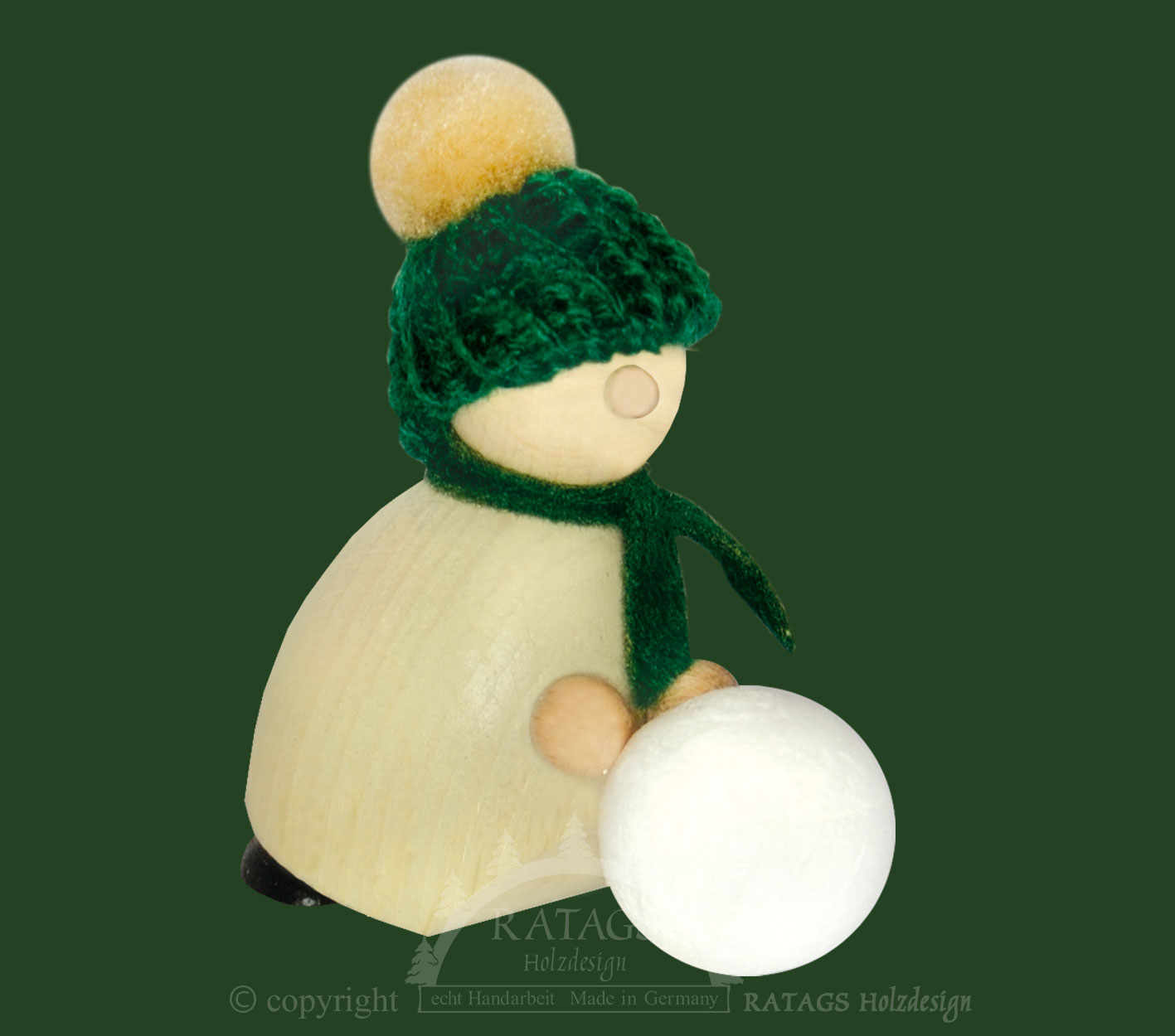 Snow-Molli, Junge Linie, mit Schneeball, grüne Strickmütze