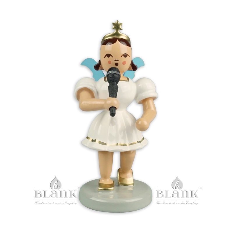 Short-skirted angel with microphone, coloured, H 7 cm