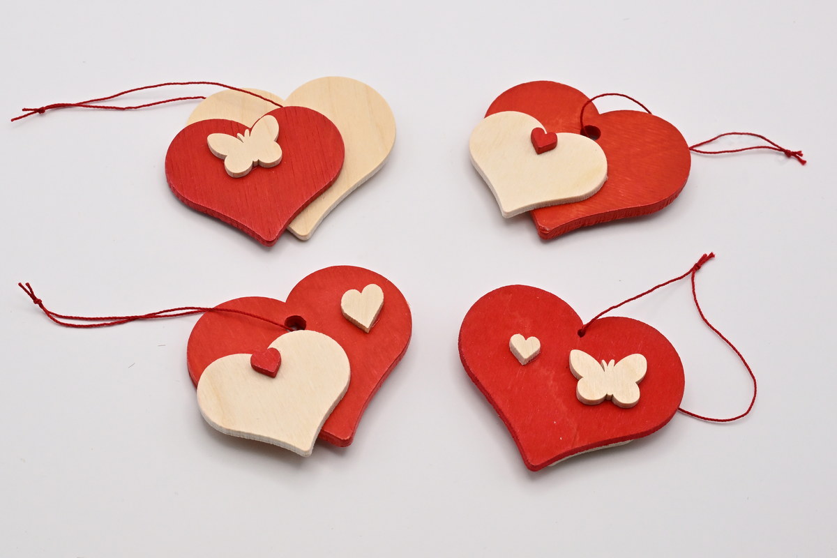 Tree decorations, set of 4, hearts