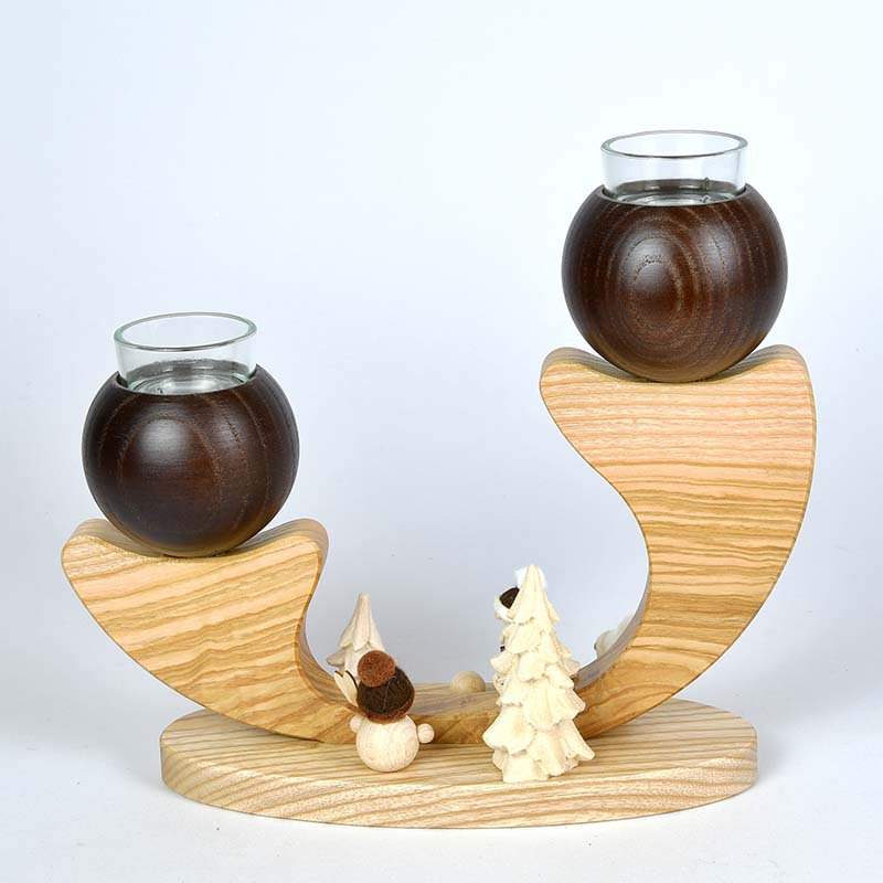 Solid wood candlestick, small, brown, 3 small SM