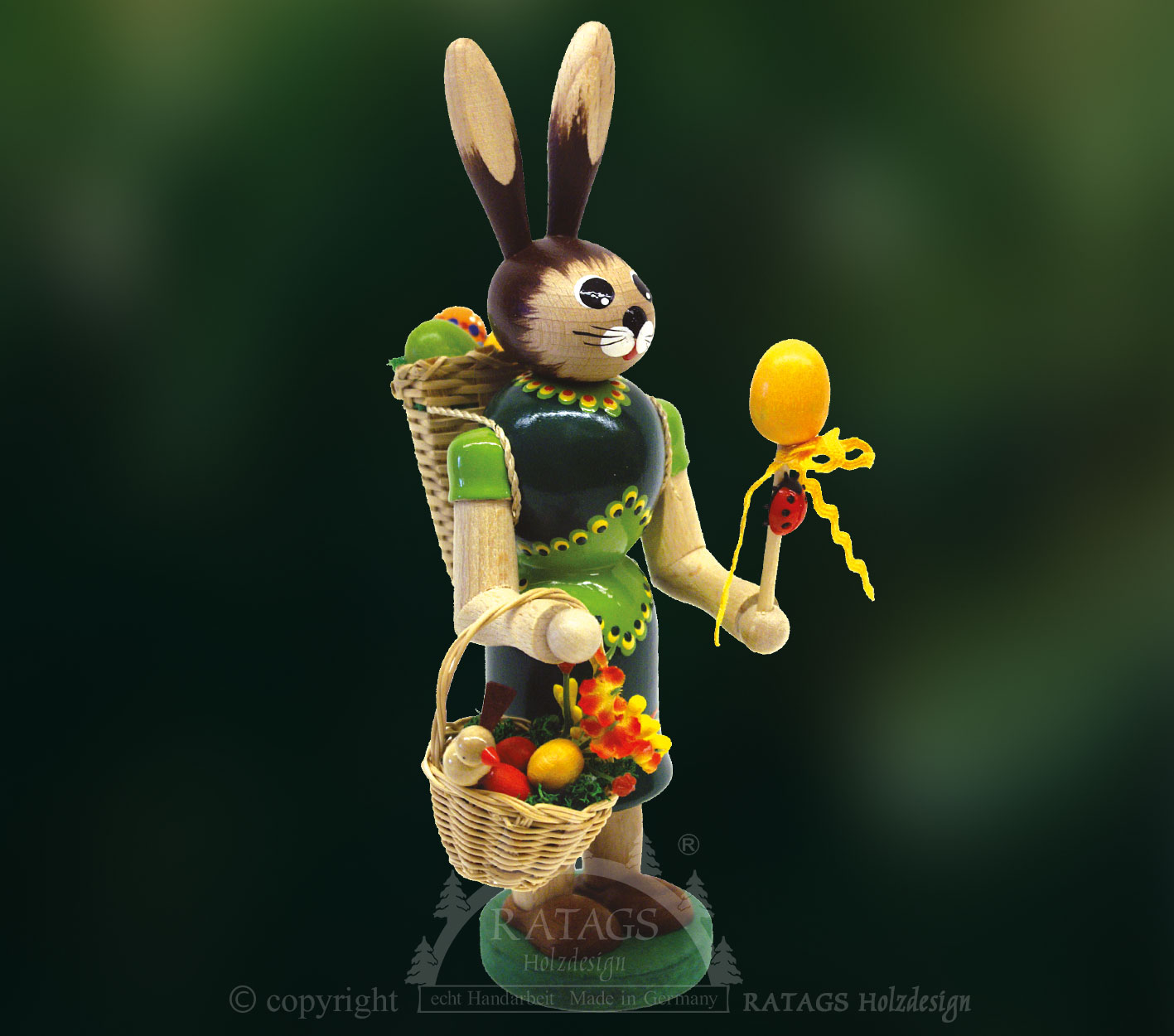 Easter bunny, green, baskets and egg