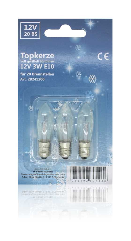 Topkerze voll geriffelt 12V 3W El0 3er-Bilster