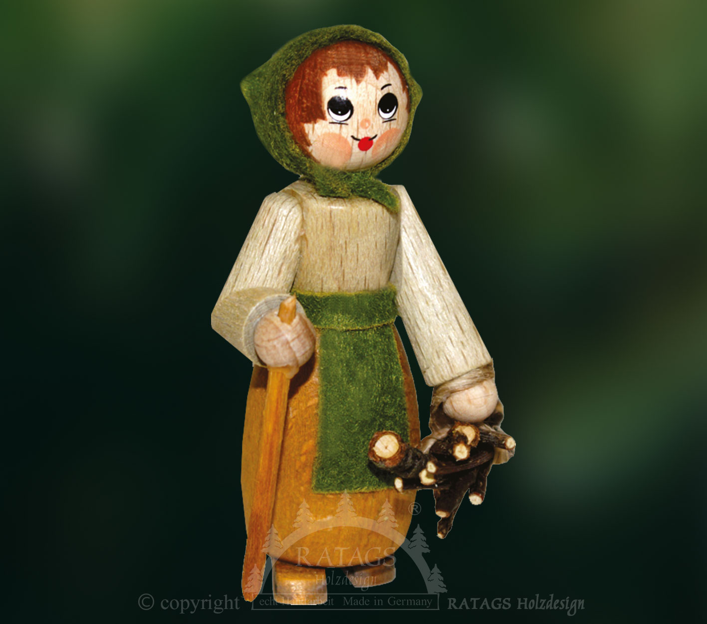 Figur, Waldfrau mit Stock und Reisig Figur, Waldfrau mit Stock und Reisig