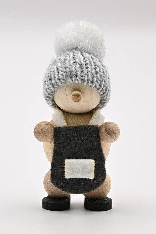 Natural snowman, standing, H 6 cm, grey hat, grey apron
