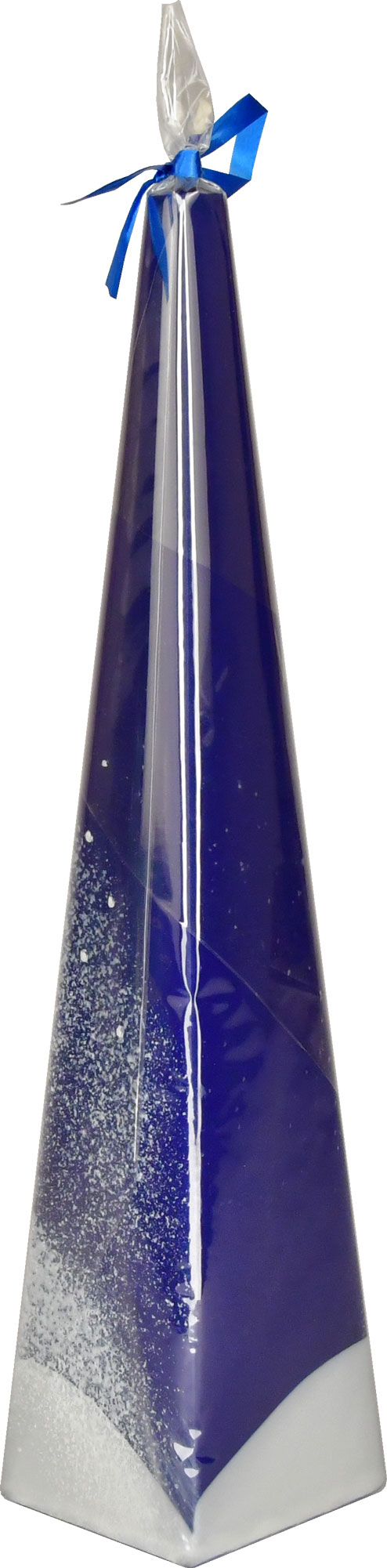 Winterkerze Spitzsäule,blau, Motiv Tanne Höhe 27 cm