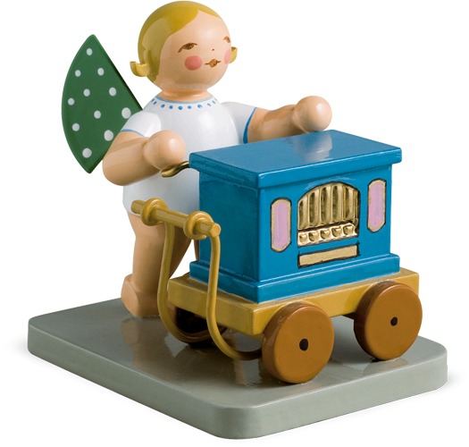 Engel mit Drehorgel blondes Haar