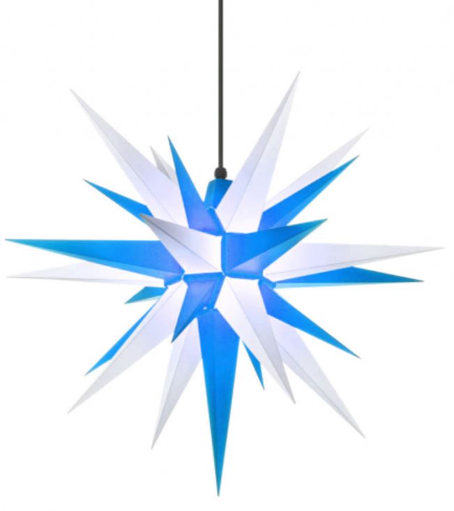 Herrnhuter Stern A7, blau/weiß Kunststoff, Außenbereich, ca 68 cm