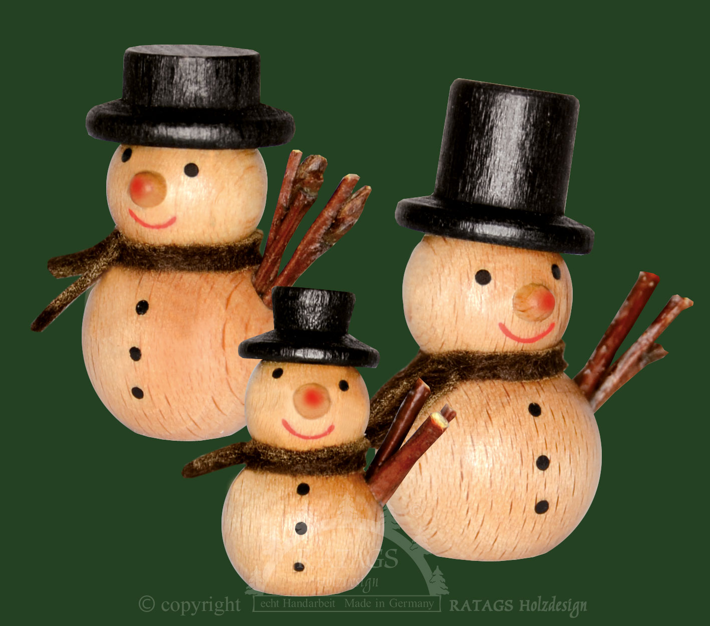 Miniaturfiguren, 3er Set, Schneemänner, schwarz, braun