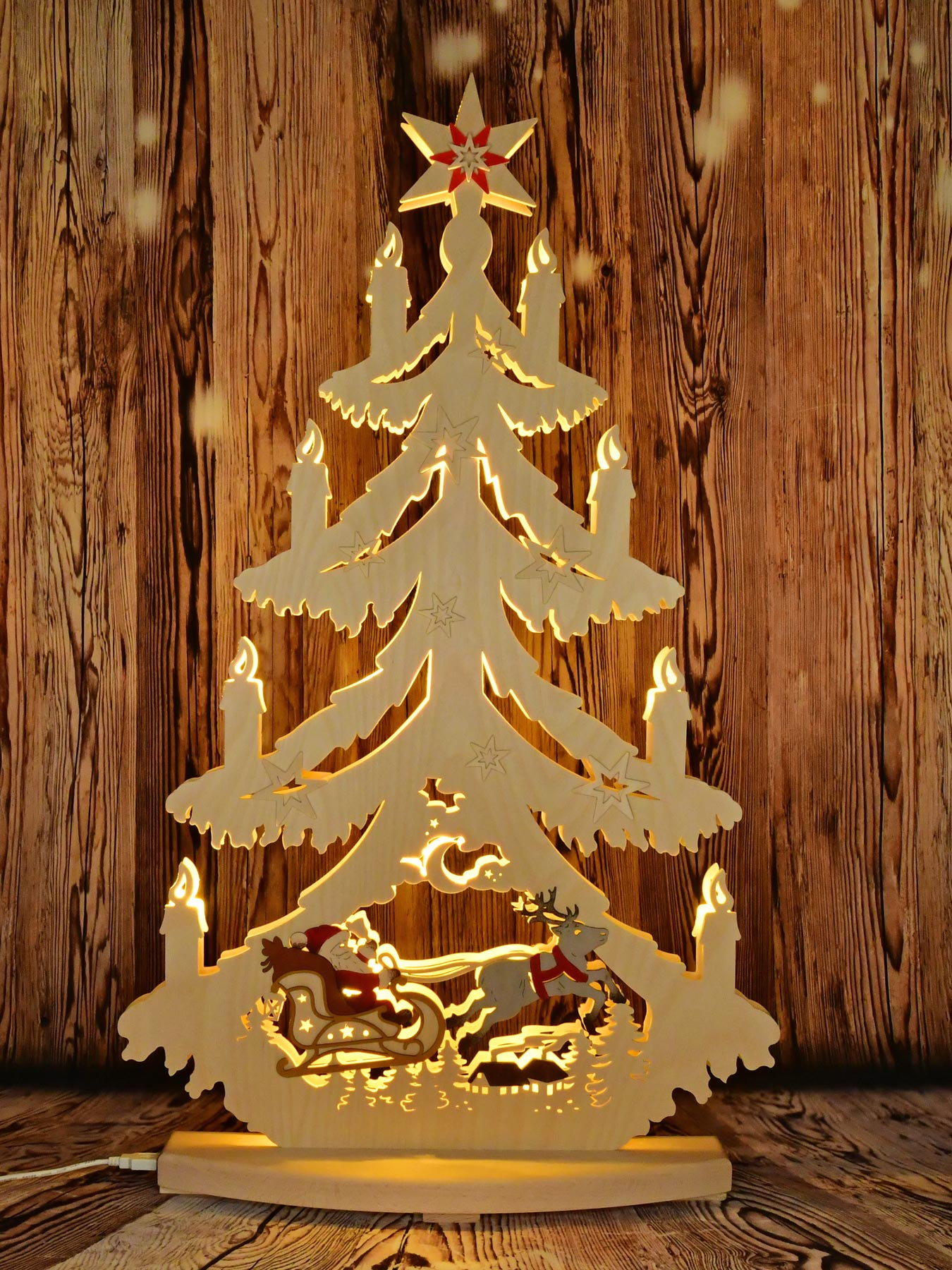 Tanne groß, Weihnachtsmann mit Rentieren