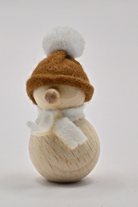 Schneemann mini, braun/weiße Mütze H cca 4 cm