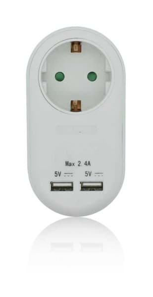 Adapter 1x Schutzkontakt weiß mit 2 USB- Anschlüssen