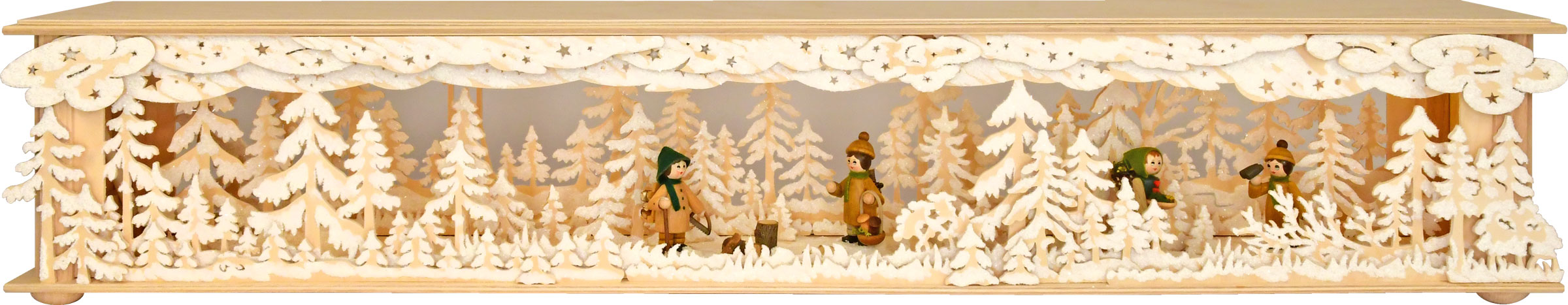 Room light, large, forest/hunting blind, 4 figures, hoarfrost