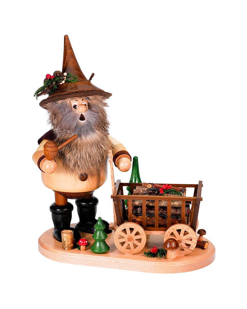 Bonhomme fumoir, lutin des bois avec chariot