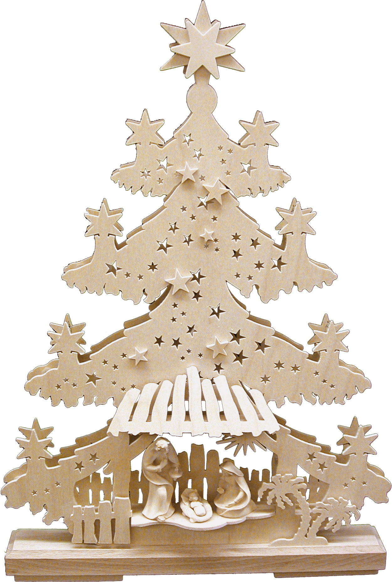 Klein dennenboompje, kerststal, met 3 Tiroolse figuren, naturel