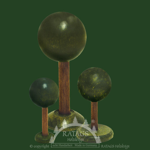 Set of 3 ball trees, fir green, 4+5+8 cm