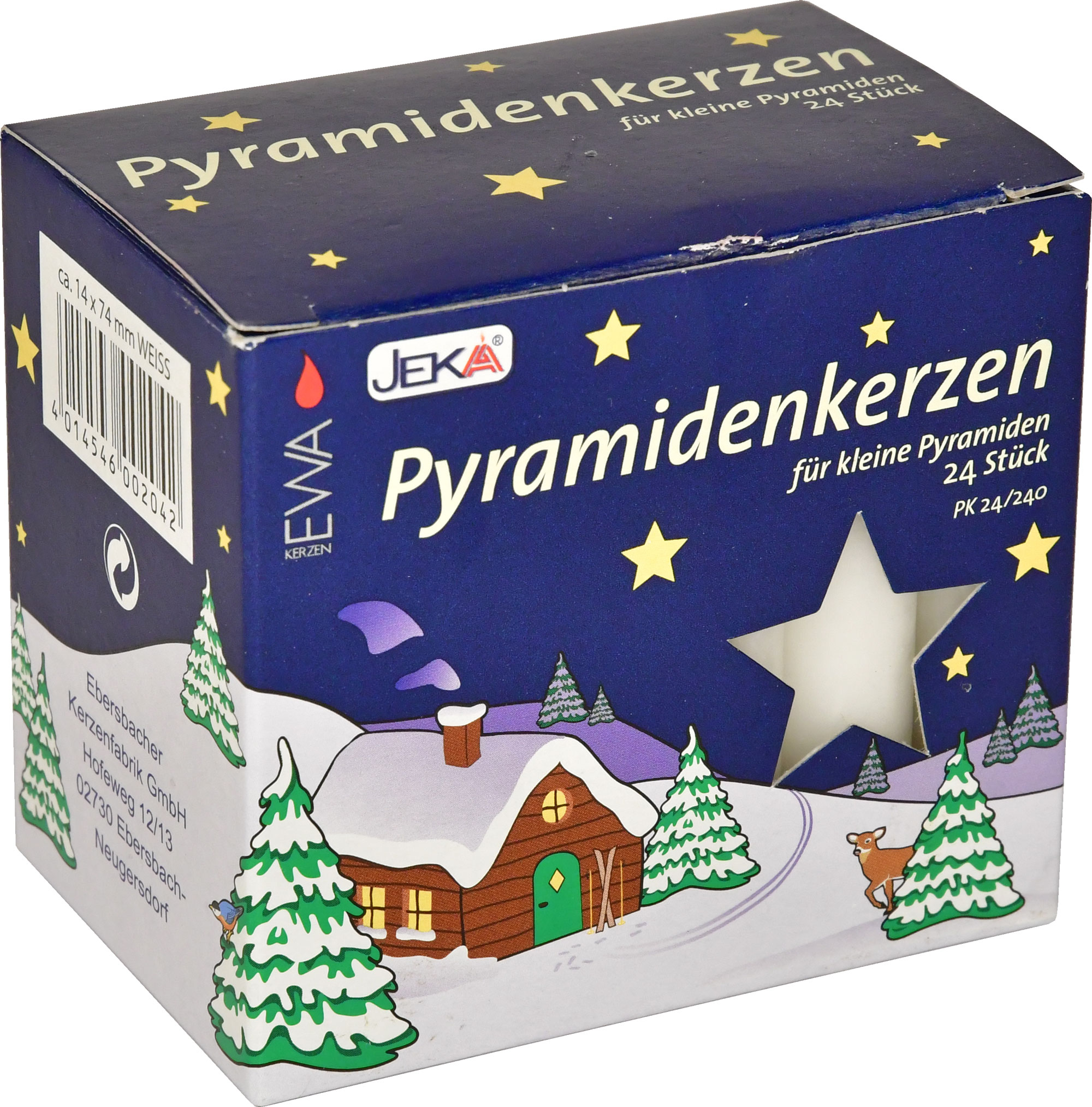 Pyramidenkerzen 24 Stück weiss 14 x 74 mm