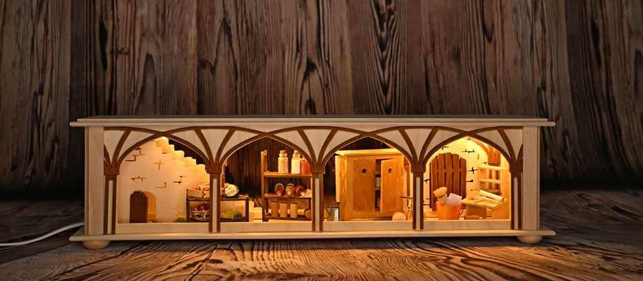 Small room light, house cellar, brown