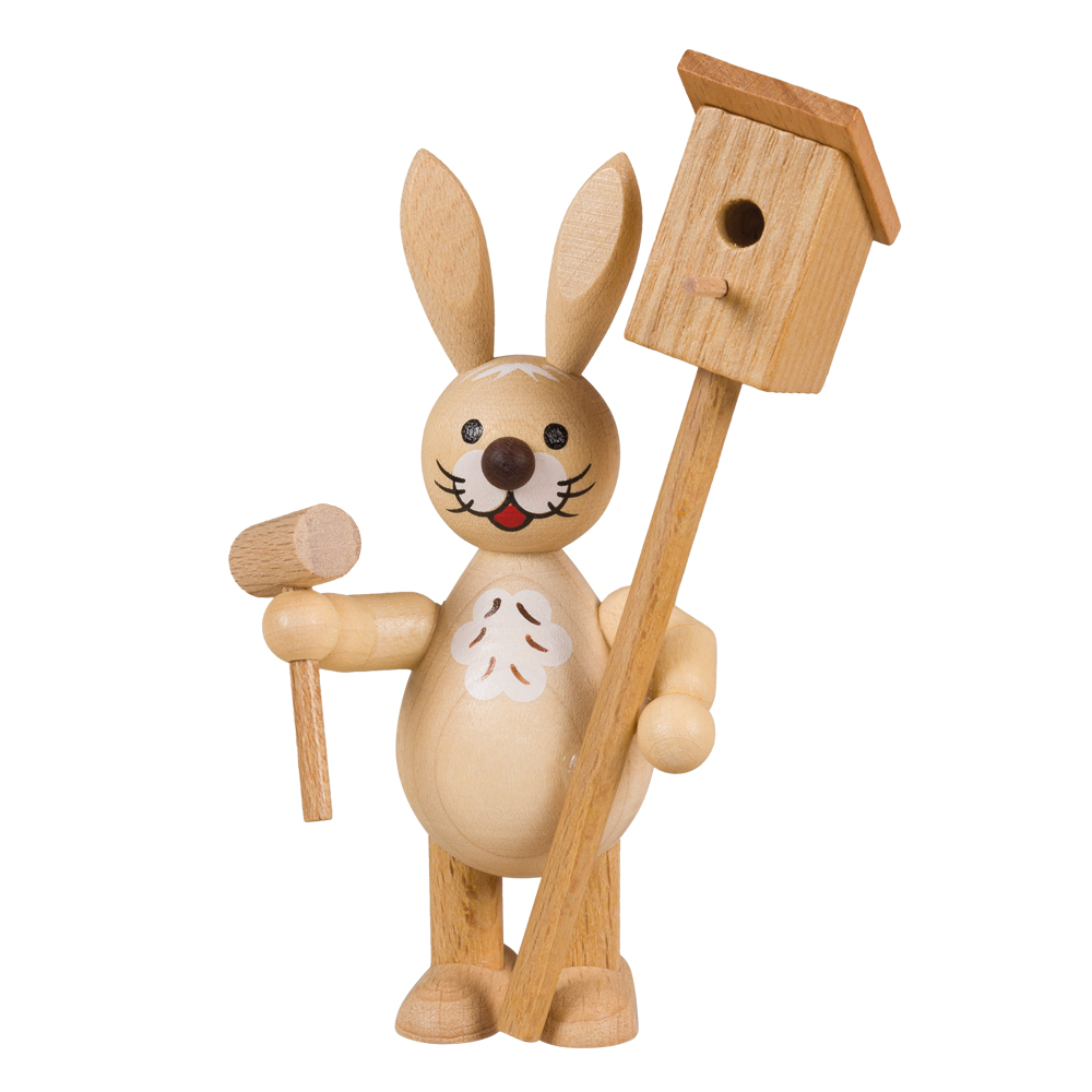 Osterhase mit Vogelhaus natur 9 cm