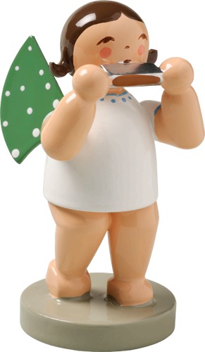 Engel mit Mundharmonika dunkles Haar