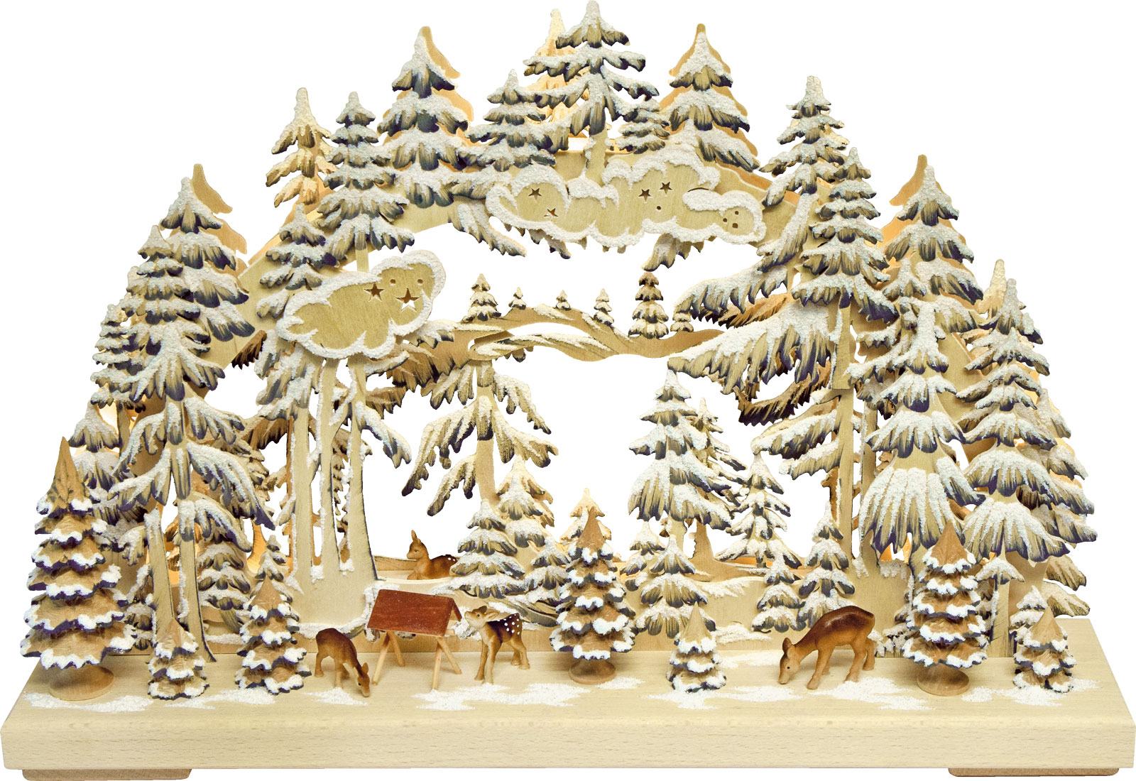 3D candle arch, small deer in the clearing, hand-painted grey, hoarfrost
