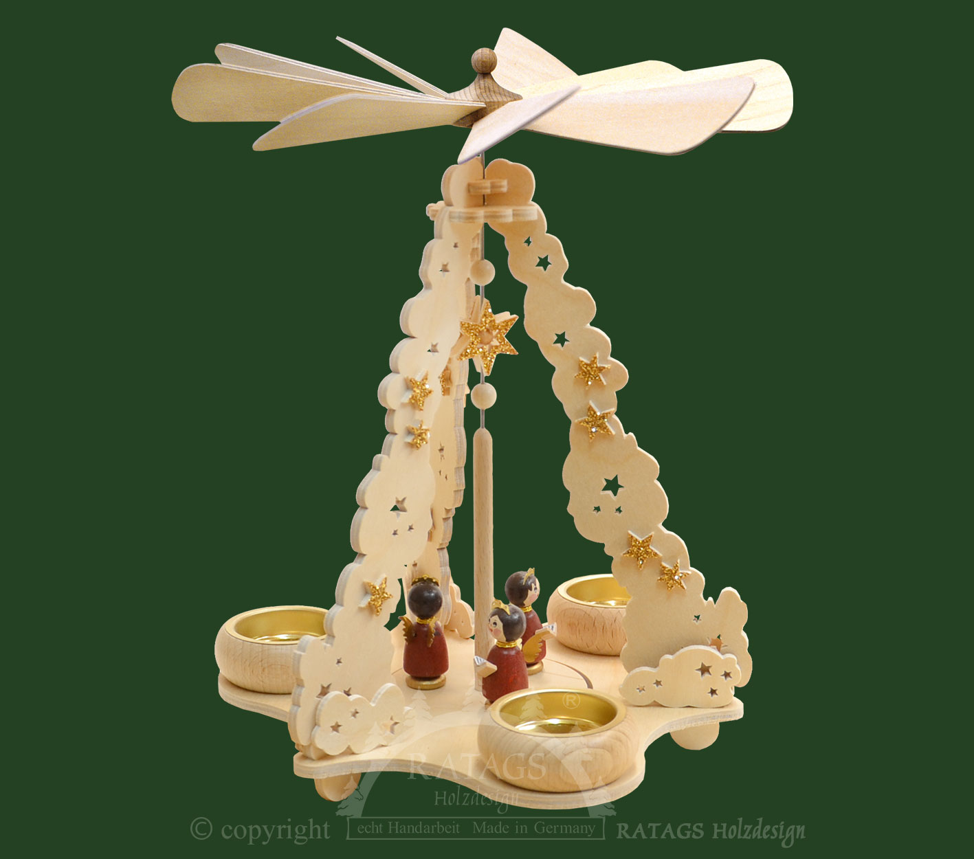 Skypyramide, 3 røde engler, gyldne stjerner