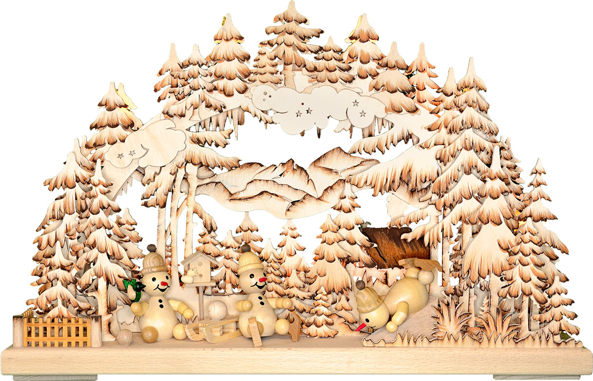 3D-Schwibbogen kl., Schneemannparadies, braun