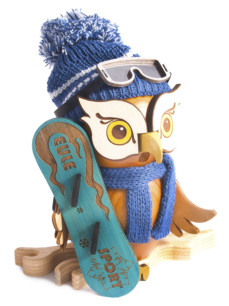 Smoking figure owl with snowboard NEW 2017 approx. 15 cm