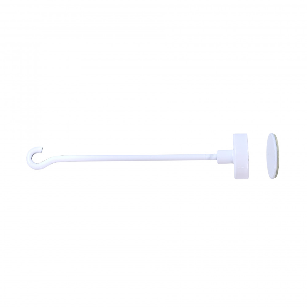 Magnetic hook, long, self-adhesive, white, Ø 20, M3, with magnetic plate