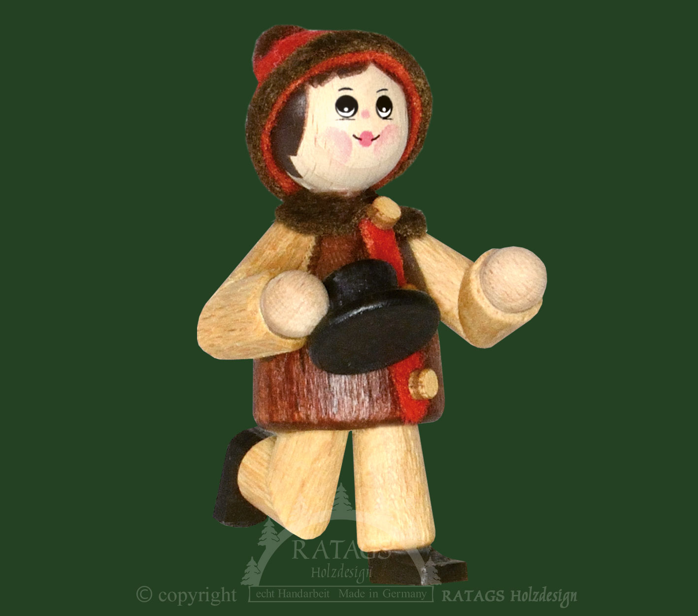 Sammler-Püppchen, Kind mit Schneemannhut in der Hand, lauf