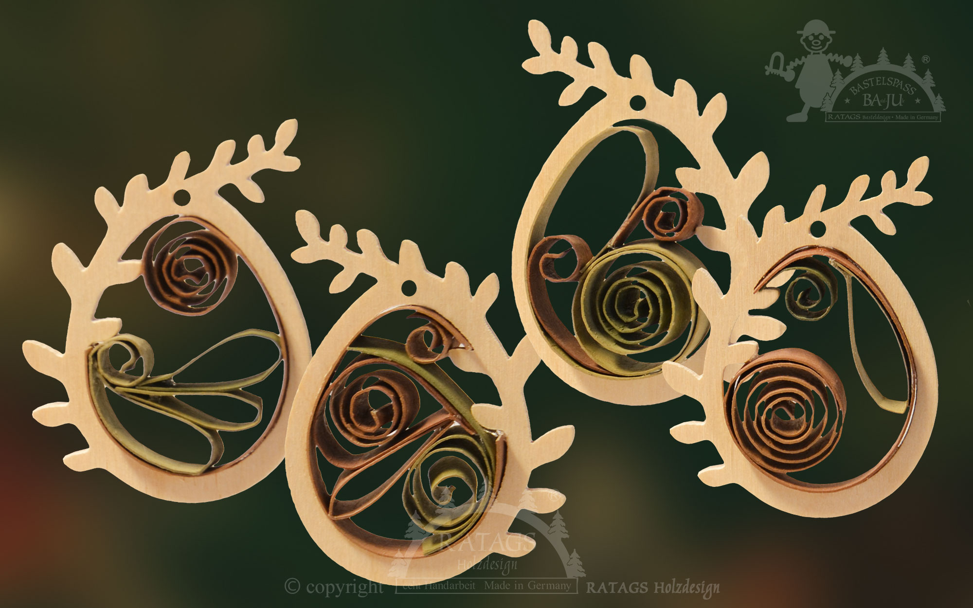 Decorazioni per l'albero da realizzare, set di 4 uova in legno, altezza circa 6 cm