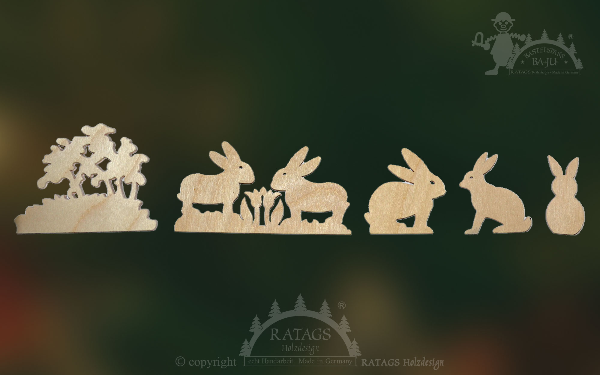 Σετ φιγούρων για χειροτεχνία, 5 τεμάχια, λαγοί και θάμνος