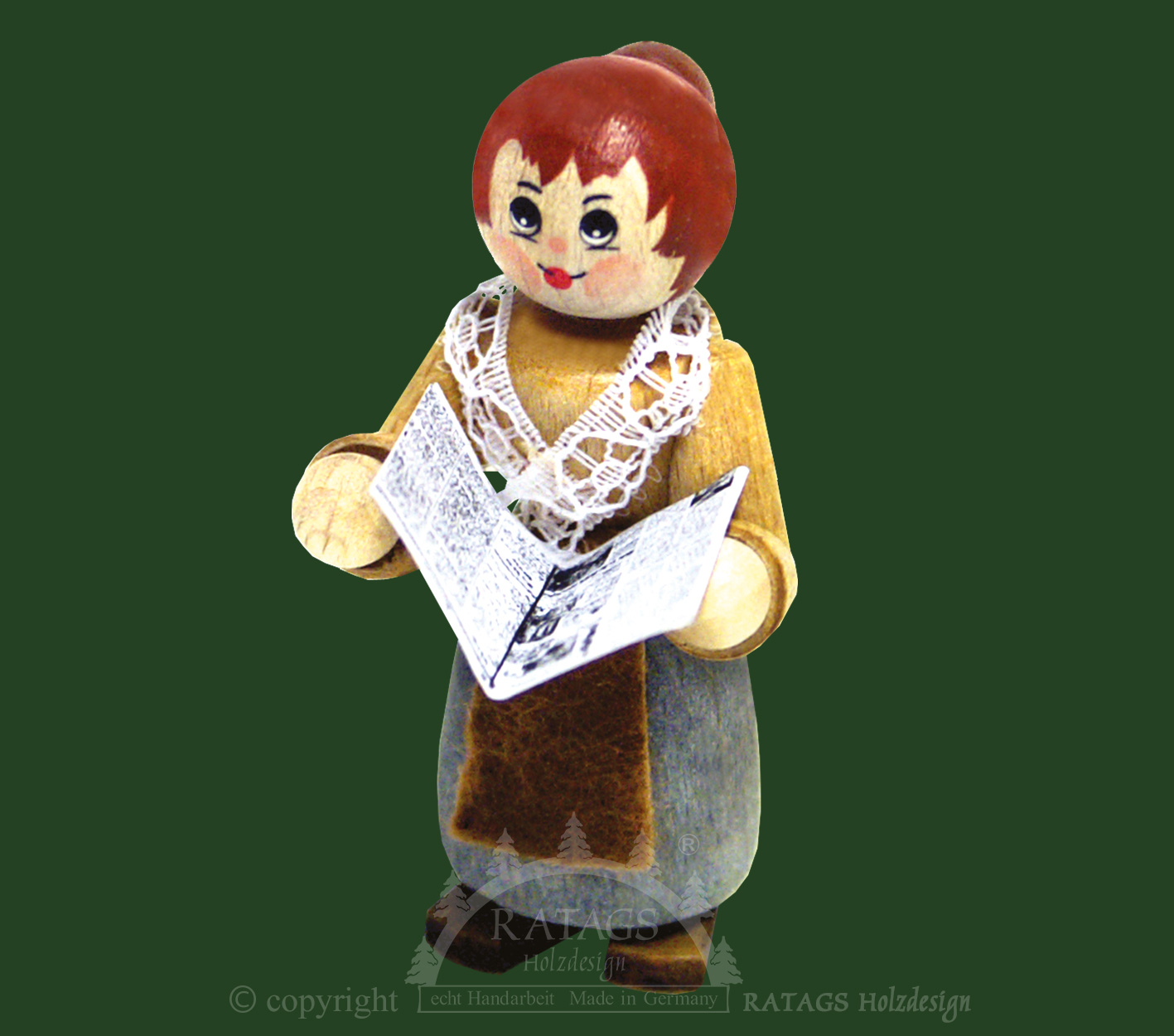 Figur, Oma mit Zeitung sitzend ohne Stuhl, natur-grau Figur, Oma mit Zeitung sitzend ohne Stuhl, natur-grau