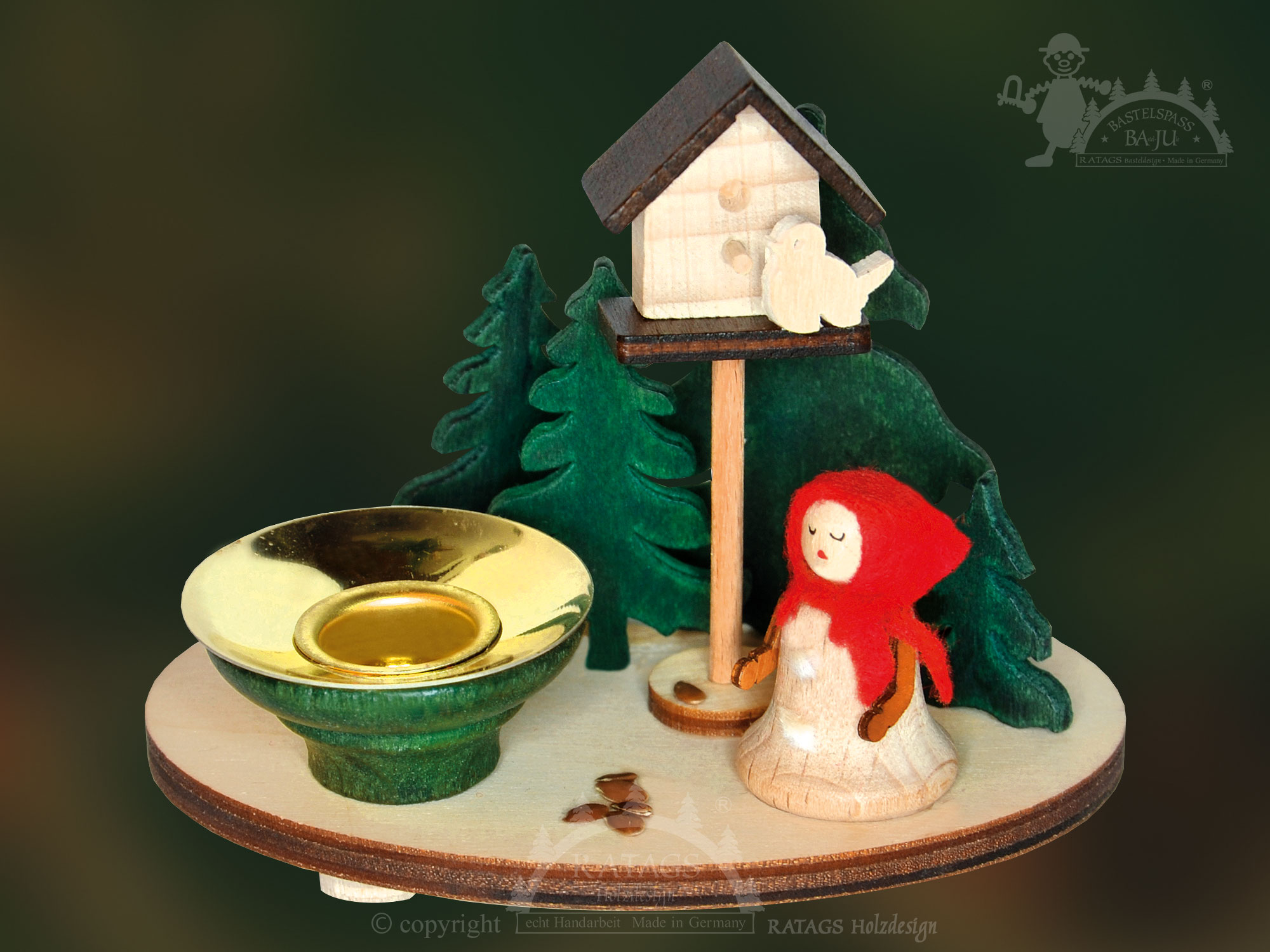 Table decorations for crafting, mini bell child with birdhouse