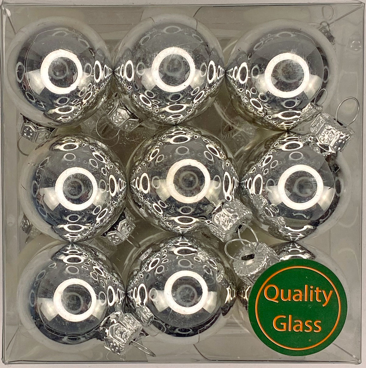 cb. 18 glass balls/cap silver combi
