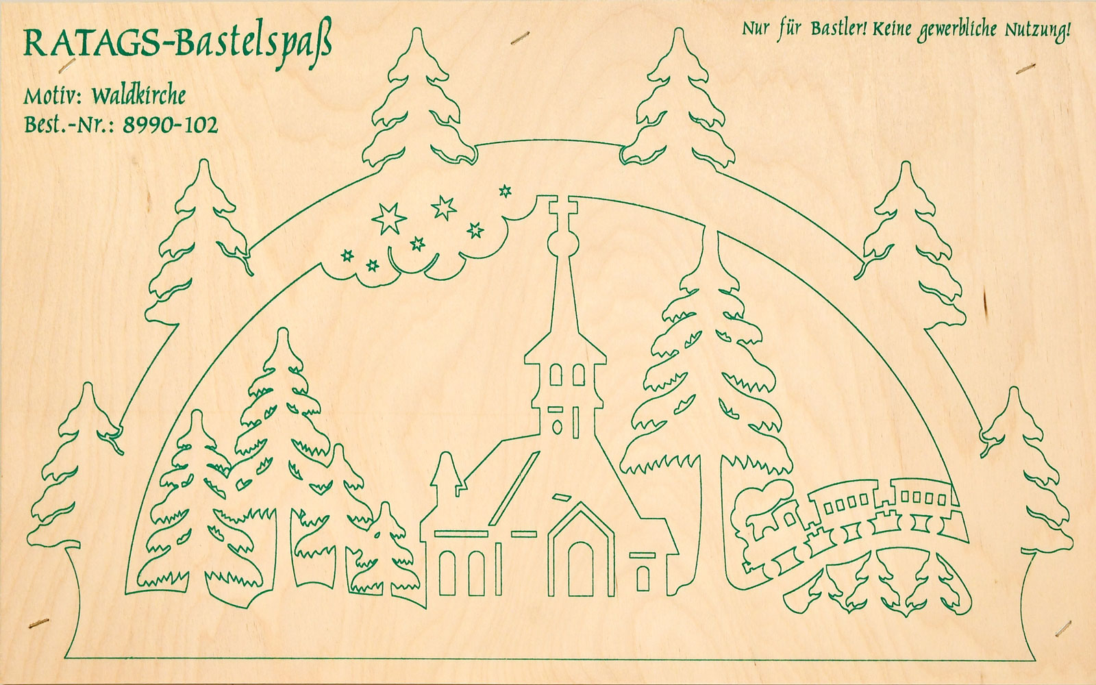 2 Motivsperrholzplatten, Selbstaussägen Schwibbogen, klein, Waldkirche