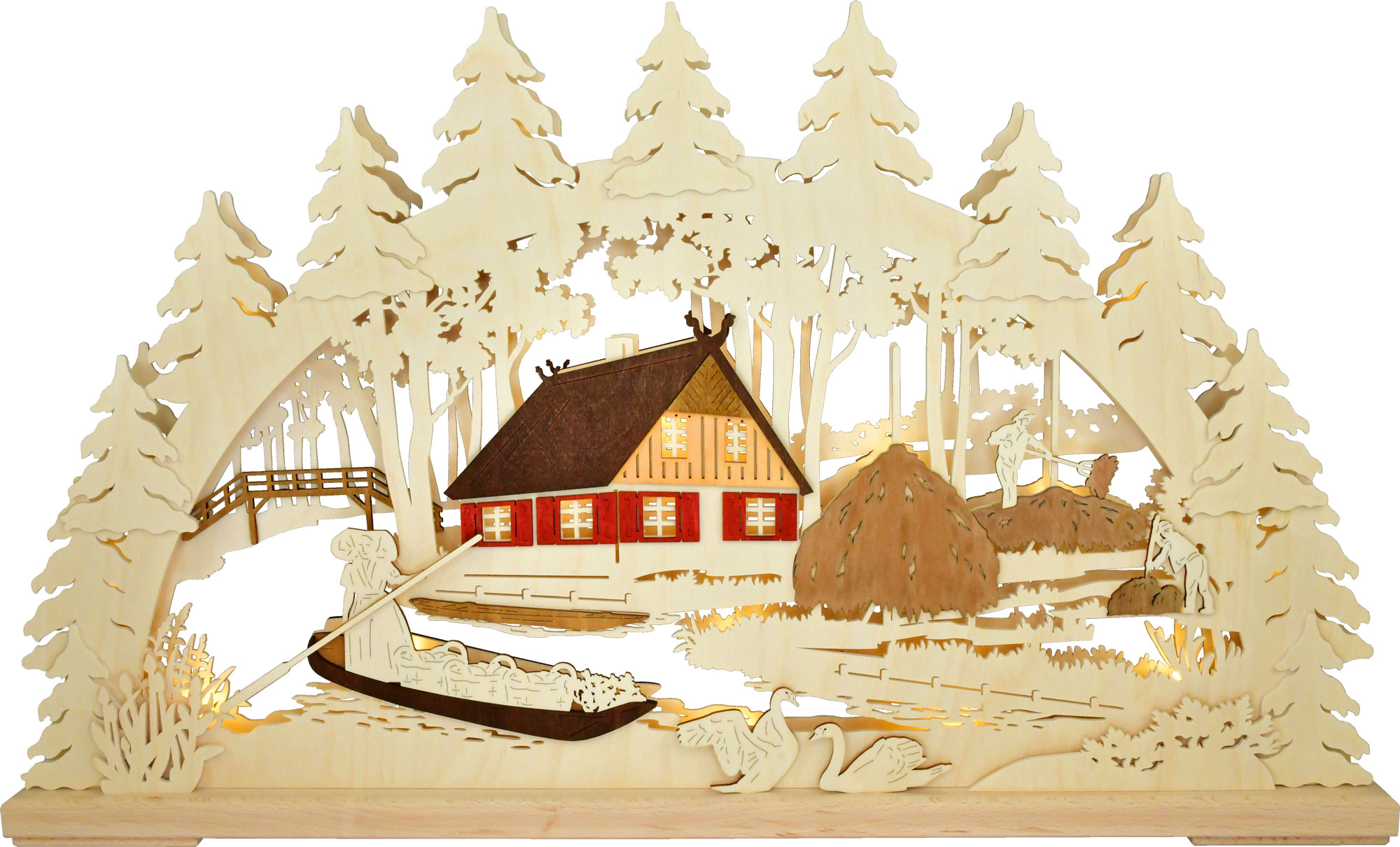 3D-Schwibbogen groß, Spreewald mit Schwänen, USB 3D-Schwibbogen groß, Spreewald mit Schwänen, USB