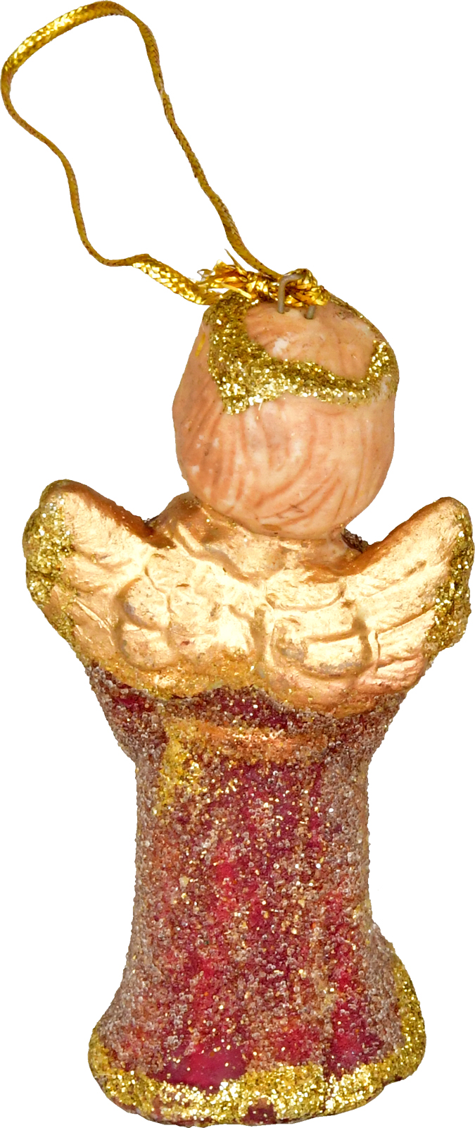 Keramikengel, mini, mit Lyra, zum Hängen o. Stecken, Weinrot/Gold, Glitter