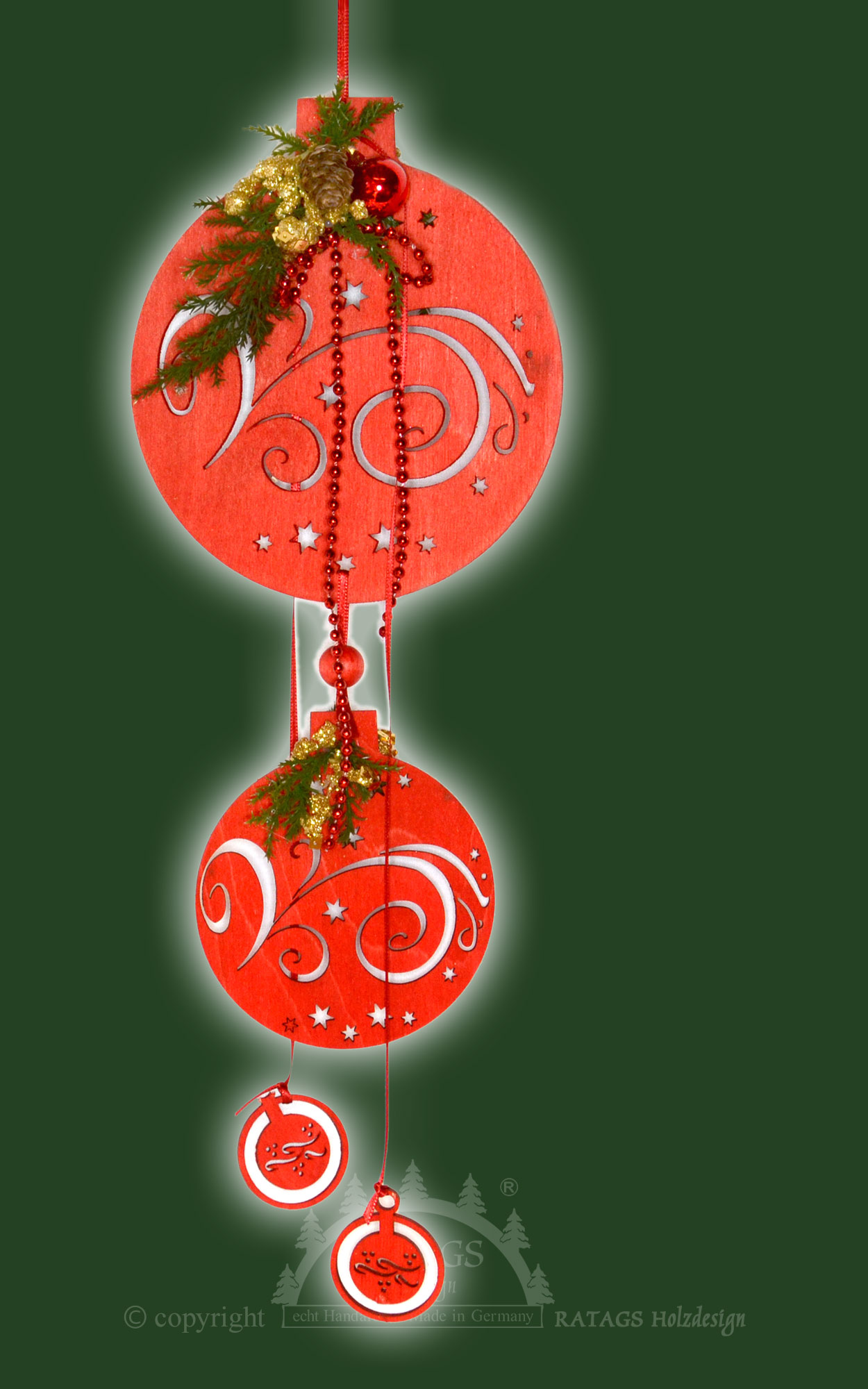 Decoração para janelas, 2 bolas, vermelho