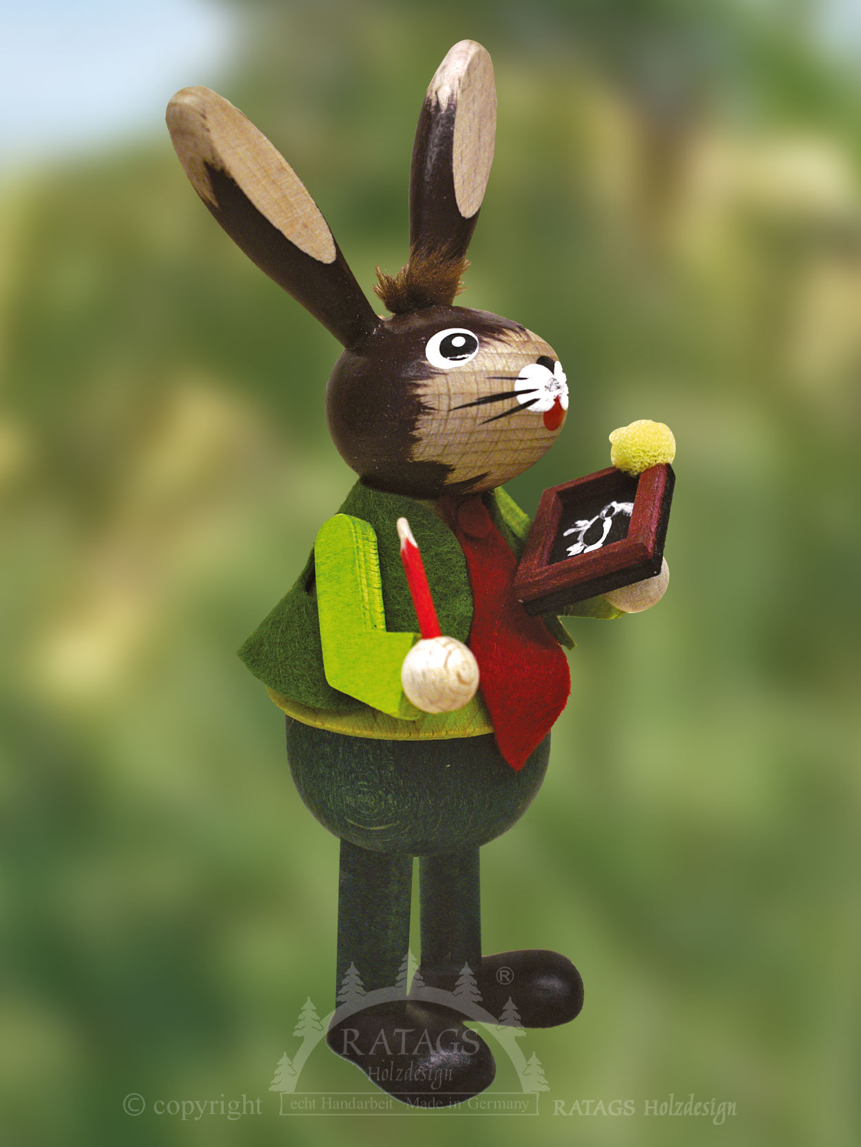 Hase, Lehrer, grün, ohne Hocker