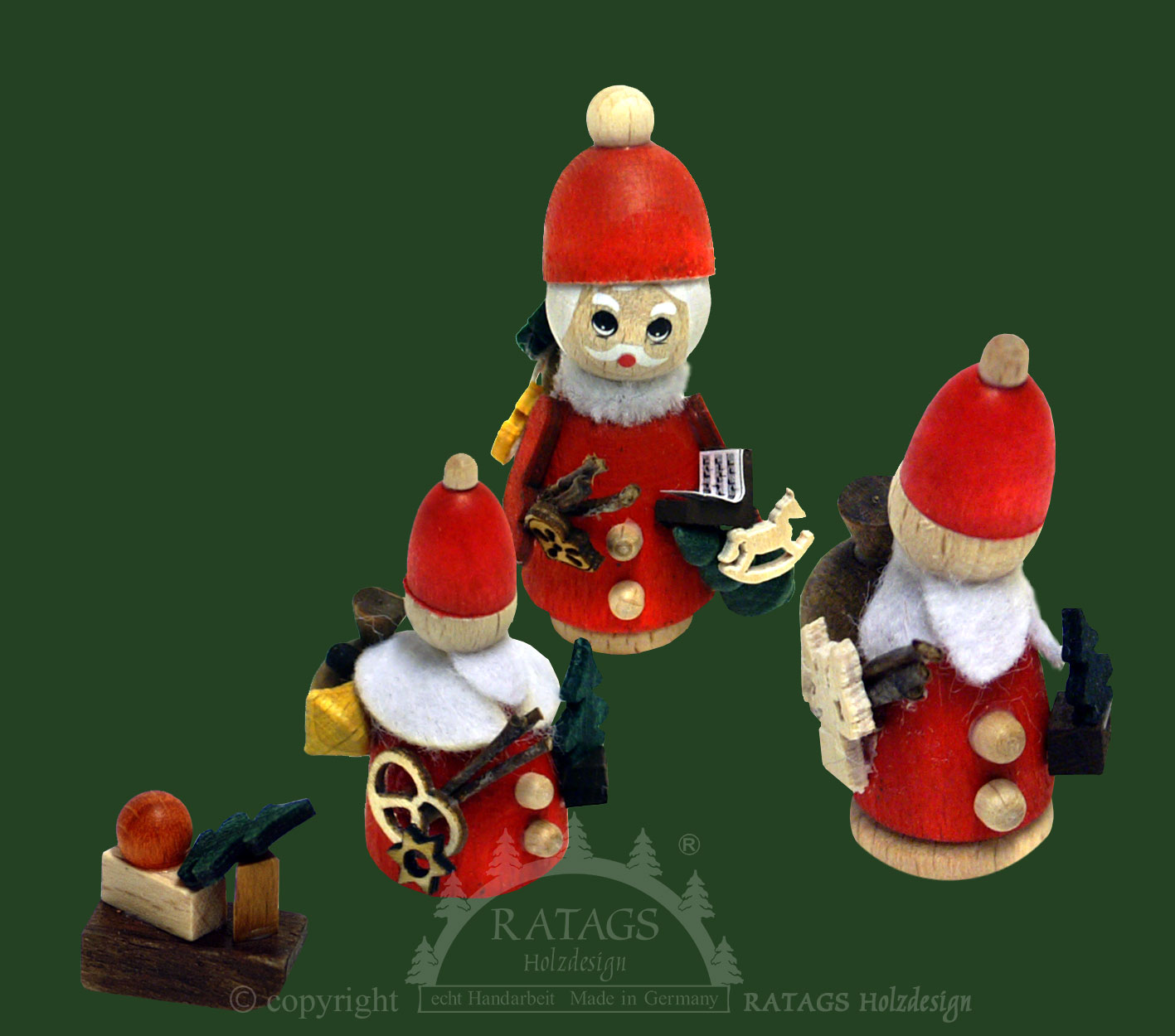 Miniatuurfiguurtjes, set van 3, kerstmannen, rood